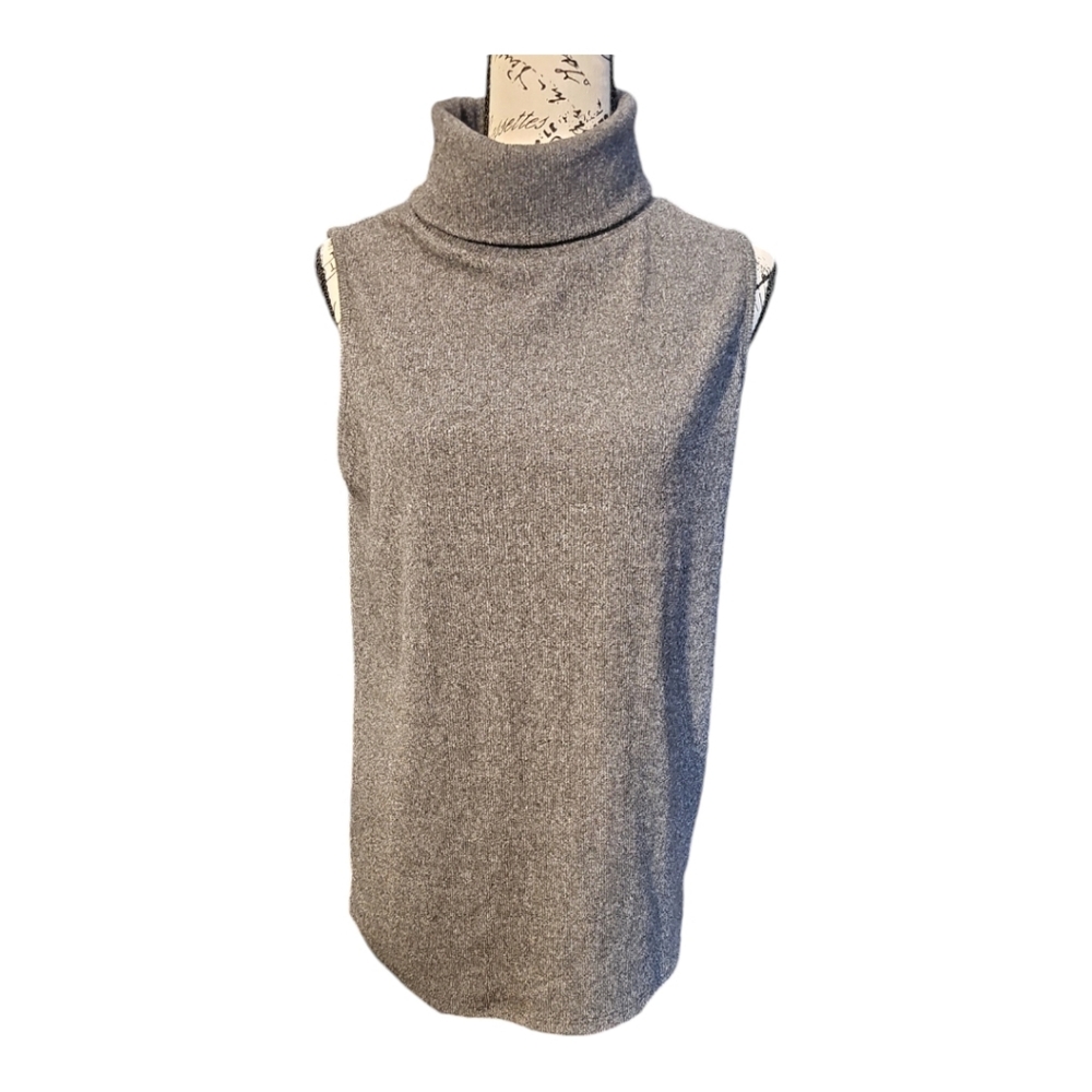 Gray Sleeveless Cowl Neck Turtleneck Sweater Sleevless Top